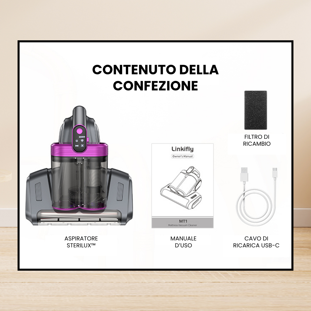 STERILUX™ - Aspiratore Igienizzante Antiacaro Portatile con Luce UV per Materassi, Divani e Tessuti